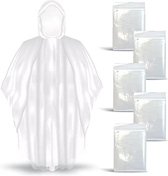 Better Office Products Disposable Clear Rain Ponchos with Hood for Adults, Emergency Ponchos, Lightweight, Non-Toxic