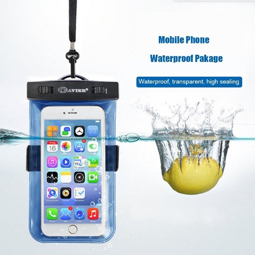 Waterproof Case,BAVIER? Universal Waterproof Bag,Waterproof Phone Pouch,Waterproof Phone Bag for iPhone,Samsung,fits phones size up to 6",Dry Bag,Snowproof Pouch with Armband (Blue)