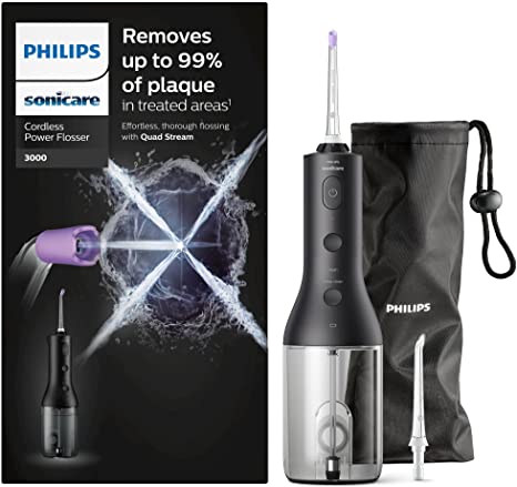 Philips Sonicare Cordless Power Flosser 3000 Oral Irrigator with Quad Stream Technology and Pulse Waves, HX3806/33 Black