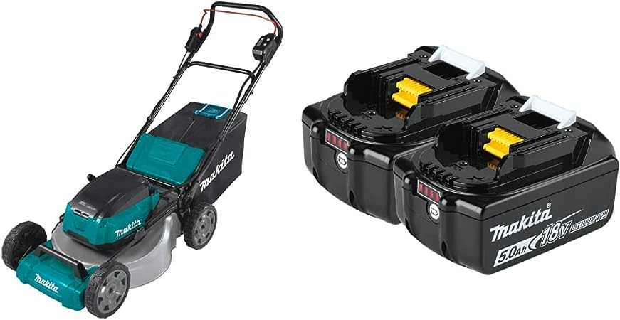 Makita XML07Z 36V (18V X2) LXT Brushless 21" Commercial Lawn Mower, with BL1850B-2 18V LXT Lithium-Ion 5.0Ah Battery, 2/pk