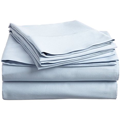 100% Premium Long-Staple Combed Cotton 300 Thread Count Twin XL 3-Piece Sheet Set, Deep Pocket, Single Ply, Solid, Light Blue