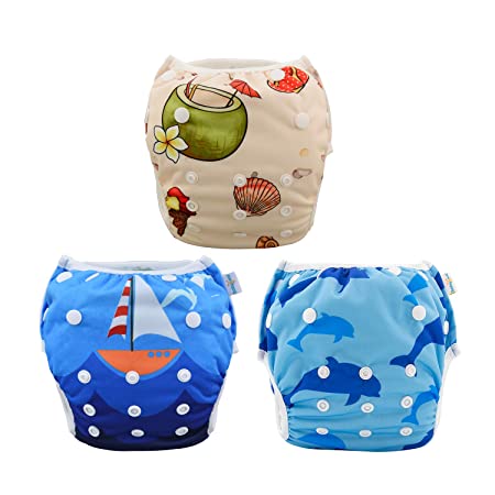 Babygoal 3 Pack Reusable Swim Diapers for Girls, Washable and Adjustable for Swimming,Fit Babies 0-2 Years 2SWF03