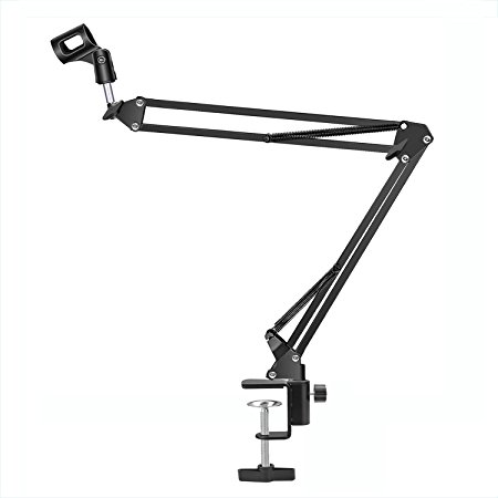 Microphone Stand, ELINP Adjustable Microphone Suspension Boom Scissor Arm Stand, Compact Mic Stand Made of Durable Steel for Radio Broadcasting Studio, Sound Studio, Stages, and TV Stations