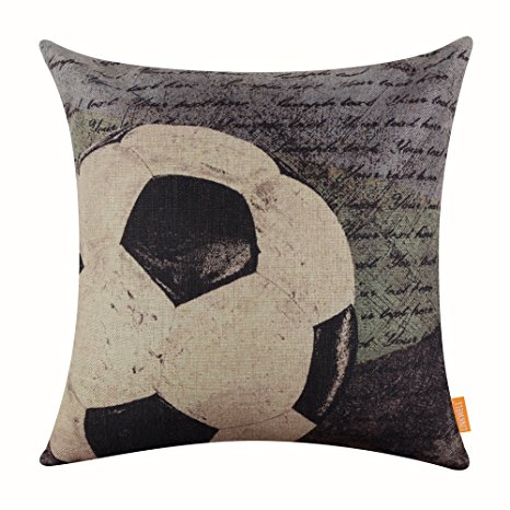 LINKWELL 18"x18" Vintage Football Most Popular Sports in the World with Small Words for Man Cave Burlap Throw Pillow Case Cushion Cover (CC1121)