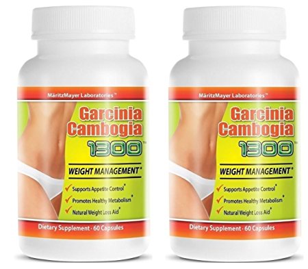 Garcinia Cambogia Extract 1300 60% HCA Weight Management Appetite Suppressant 60 Capsules Per Bottle 2 Bottles