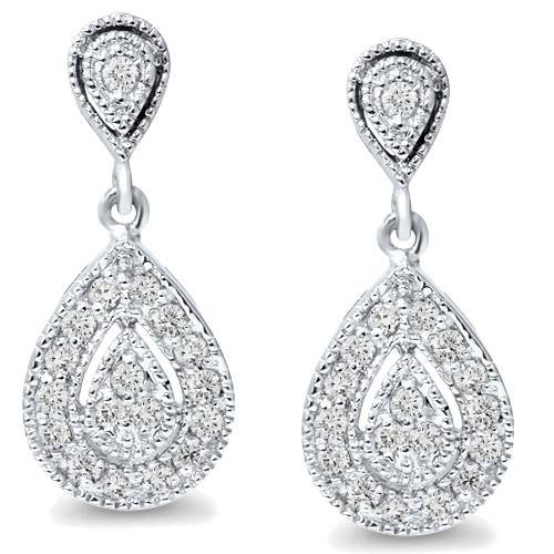 1/2ct Pear Shape Dangle Diamond Earrings 10K White Gold