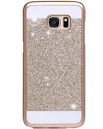 Galaxy S7 Edge Case, Moleboxes Luxury Hybrid Beauty Crystal Rhinestone With Gold Sparkle Glitter PC Hard Protective Diamond Case Cover For Samsung Galaxy S7 Edge Case (Gold)