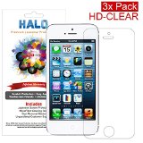 Halo Screen Protector Film High Definition HD Clear Invisible for iPhone 5  5S  5C 3 Pack - Lifetime Replacement Warranty