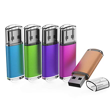 KOOTION 5 Pack USB Flash Drive 64GB Memory Stick Thumb Drive USB Key Swivel Design(Five Mixed Colors:Blue Orange Purple Pink Green)