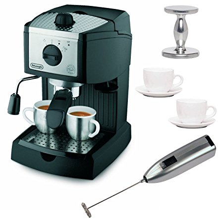 DeLonghi EC155 15 BAR Pump Espresso and Cappuccino Maker Bundle