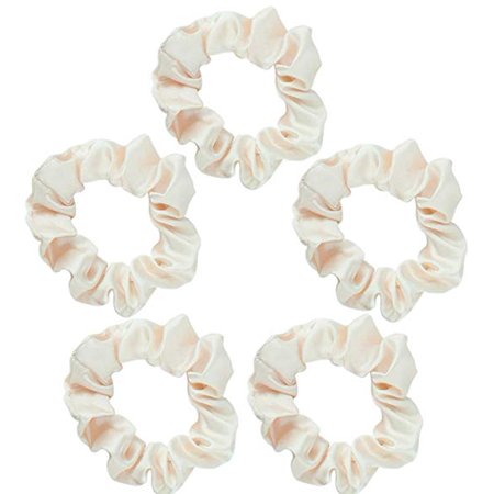 Kitsch Satin Scrunchies for Hair (5 pack)- Satin Hair Ties for Women, Scrunchie for Frizz & Breakage Prevention and Style Preservation (Ivory)