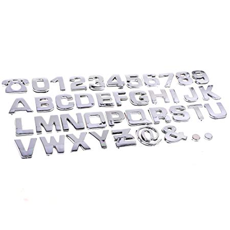 COSMOS 40 Pcs Silver Tone Plastic Car Letters Number Sticker 3D Emblem Trim Badge Decal Sticker