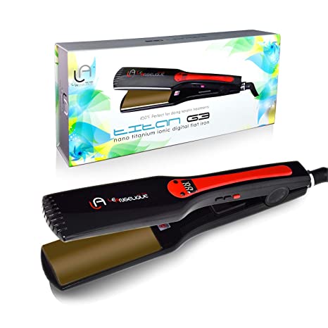 Le Angelique Titan G3 - Titanium Plates 1.75" Flat Iron Hair Straightener Extra Wide Plates For Big Curly Hair