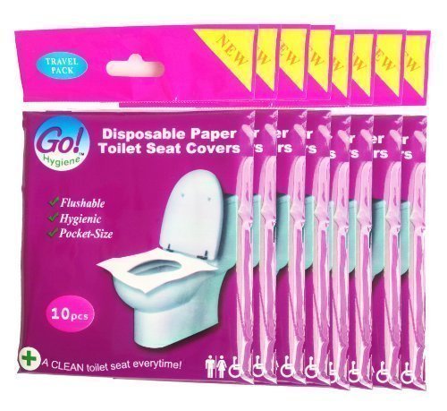 Travel Essential - Disposable Paper Toilet Seat Covers - 8 PACKS (80Pcs)   2 FREE PACKS! - GoHygiene!