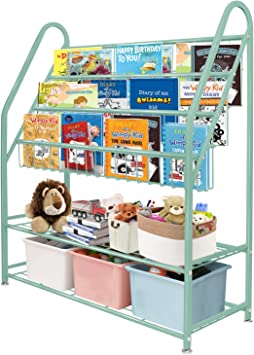 aboxoo Metal Kids Bookshelf Green Freestanding for Children Room 32 in Toy Organizer Large White Stable Bookcase Bookstore Living Room Bed Room Library Book Unit Storage