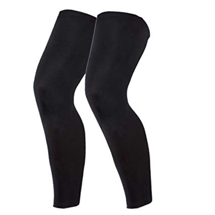 1 Pair Compression Leg Sleeves for Men, Women - Full Length Stretch Long Sleeve with Knee Support, Non-Slip Inner Bands (Black, White)