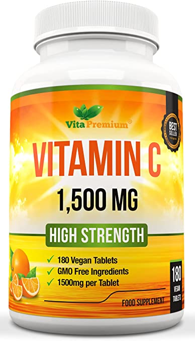 Vitamin C 1500mg, High Strength 180 Vegan Tablets, 6 Month Supply - Made in Great Britain