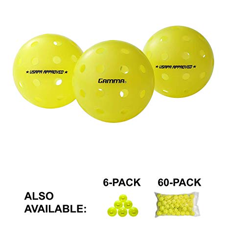 Gamma Sports Photon Indoor and Outdoor Pickleballs, High-Vis Optic Green USAPA Approved Pickleball Balls, (3, 6, & 60 Packs Available)