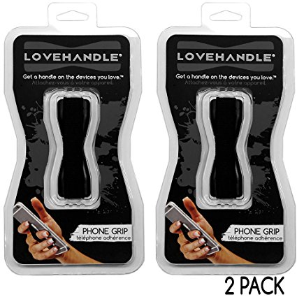 Love Handle Cell Phone Grip Holds Device with just a Finger - Ultra Slim Pocket Friendly Finger Strap For iPhone and Mini Tablet - Grip it Securely For Texting, Photos and Selfies (Black 2-Pack)