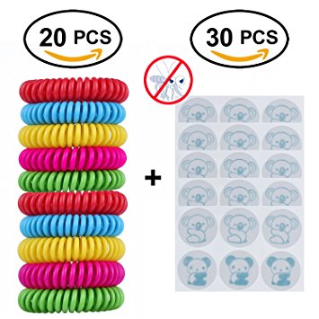 Mosquito Repellent Bracelets Patches Combo,20 Count Repellent Bracelets   30 Count Repellent Stickers | Natural Lemon Eucalyptus Essential Oil | DEET Free | For Kids Adults Indoor Outdoor by Soniangia