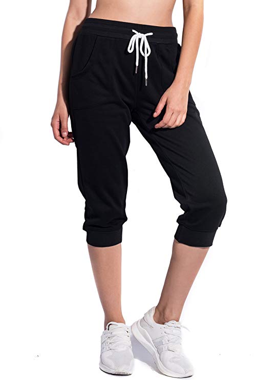 SPECIALMAGIC Women's Sweatpants Cropped French Terry Jogger Lounge with Drawstring and Pockets