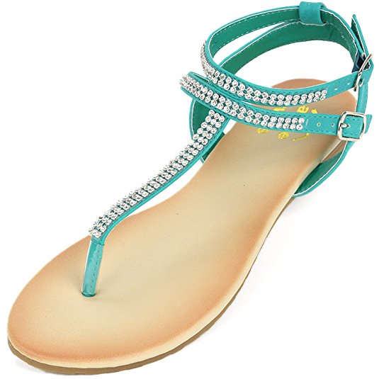 Alpine Swiss Womens Slingback T-Strap Rhinestone Ankle Strap Thong Sandals