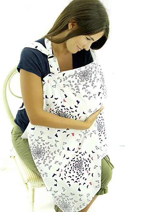 Nursing Cover - Breathable Cotton Breastfeeding Apron – White Birds Design - Baby Feeding