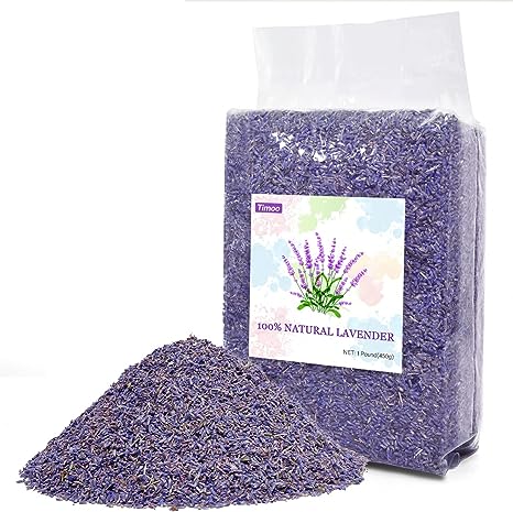 Timoo Dried Lavender Buds 100% Natural Lavender Flowers Petals, Closet Freshener Lavender Sachet Bags, Bridal Shower Favors, DIY Soaps, Candles, Essential Oils, 1 Pound