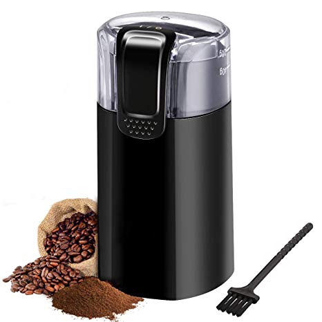 Electric Coffee Grinder, TOPELEK Spice and Coffee Grinder with Stainless Steel Blades, Cover with Scaled and Cleaning Brush-Black