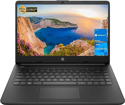 HP Laptop, 14” FHD Display, Intel Celeron N4500 Processor, 8GB RAM, 512GB PCIe SSD, HDMI, Bluetooth, Webcam, SD Media Card Reader, Windows 11 Home, Black