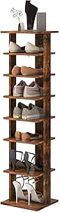 COSTWAY 8-Tier Vertical Shoe Rack, Tall Narrow Shoe Storage Organizer with Removable Shelf for Boots, Anti-tipping Kit, Space-saving Shoe Stand with for Small Place, Entryway, Closet (Rustic Brown)