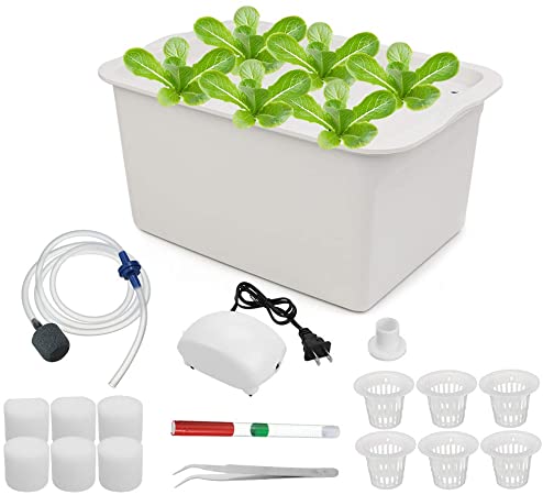 Freehawk Hydroponic System Growing Kit with Air Pump 6 Holes Soilless Cultivation Seeding Plant Grow Box Garden Cabinet Box for Herbs, Seeds, Lettuce, Vegetables (Gray)