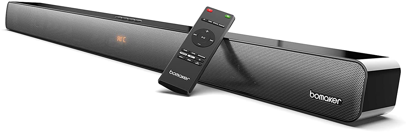 BOMAKER Sound Bar for TV, 9 EQ Modes, 100W/105dB, 10 Adjustable Deep Bass, LED Off, CEC Remote Soundbar, 3D Surround TV Sound Bar, HDMI-ARC/Optical/AUX/RCA/Bluetooth 5.0, USB, Wall Mountable