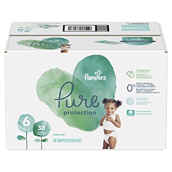 Pampers Pure Disposable Baby Diapers, Hypoallergenic and Fragrance Free Protection, Size 6, 38 Count, SUPER