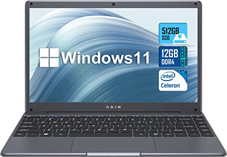 SGIN Laptop 15.6 Inch 12GB DDR4 512GB SSD, Windows 11 Laptops with Intel Celeron N4500, FHD 1920x1080, Dual Band WiFi, 2xUSB 3.0, Up to 2.8Ghz, Bluetooth 4.2, Supports 512GB TF Card Expansion, Gray