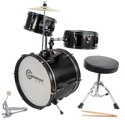 Drum Set Black Complete Junior Kid's Children's Size with Cymbal Stool Sticks - Sticks - Everything You Need to Start Playing