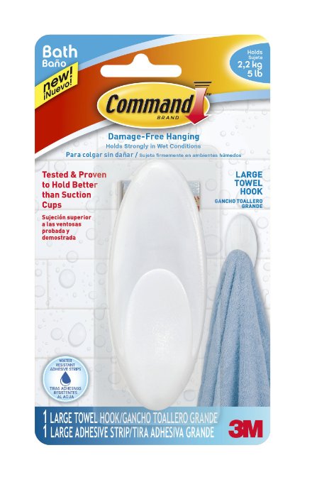 Command Towel Hook, Clear , 1-Hook, 5-Pound Capacity