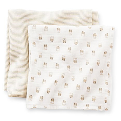 Carter's Unisex Baby 2 Pack Swaddle Blankets 100% Cotton Muslin- Owl