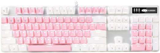 Mechanical Gaming Keyboard, MageGee 2021 New Upgraded Blue Switch 104 Keys White Backlit Keyboards, USB Wired Mechanical Computer Keyboard for Laptop, Desktop, PC Gamers(White & Pink)