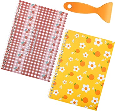 2 Pcs Sticker Collecting Albums with a Plastic Spatula Reusable Sticker Collecting Books 8.3 x 5.8 Inches Notepads Sticker Collection Accessories for Collecting Stickers, Labels (Cherry, Flower)