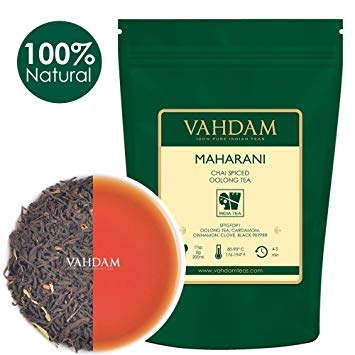 VAHDAM, Maharani Chai Oolong Tea (50 Cups) | 100% NATURAL SPICES | Masala Chai Tea Loose Leaf | Cardamom, Cinnamon, Clove, Black Pepper | Spiced Chai Tea | Brew Hot Tea, Iced Tea or Chai Latte | 100gm