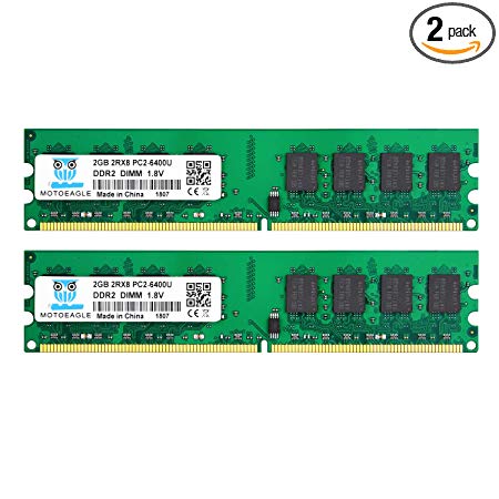 DDR2 PC2-6400 PC2-6400U 800MHz 4GB Kit (2x2GB), Motoeagle DDR2-800 2RX8 240-Pin DIMM Desktop Memory
