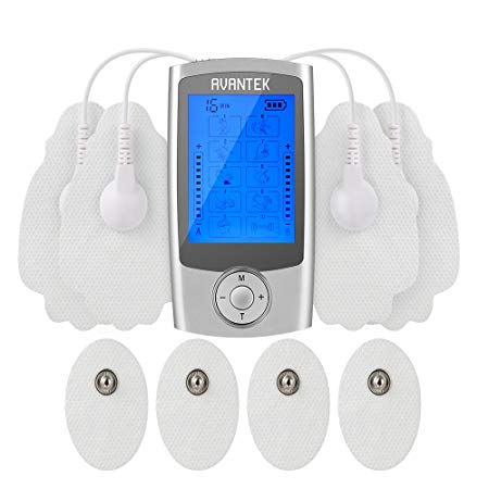 AVANTEK Muscle Stimulator TENS Massager EMS Machine,2 Independent Channels Re-chargeable, Mini Electronic Pulse Stimulator with 10 Therapy Modes, 8 Electrode Pads and 20 Levels of Intensity, Pain Reli