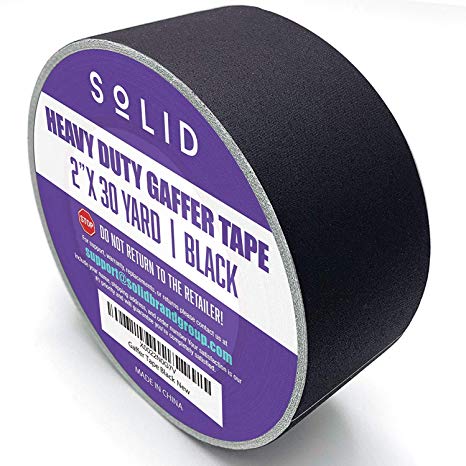 Gaffer Tape, Premium Grade, 2" X 30 Yards (Black) by SoLID, Heavy Duty, Extra-Strong Adhesion Gaff Tape, Easy Tear, Non-Reflective Matte Finish, Residue-Free Alternative to Duct Tape