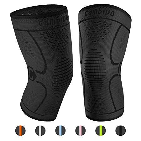 Cambivo Knee Support Brace, Knee Compression Sleeve for Running, Arthritis, ACL, Meniscus Tear, Sports, Joint Pain Relief and Injury Recovery (FDA Approved) - 2 Pack