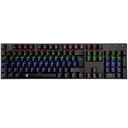 Mechanical Keyboard UK Layout,EYOOSO Gaming keyboard LED Backlit Blue Switch 105 Keys Waterproof 100% Anti-ghosting Keys For PC Typing Games 6 Color 9 Linghting Modes,10 Extra Black Switches DIY