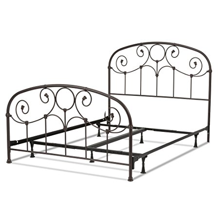 Grafton Complete Bed with Metal Scrollwork Panels and Decorative Castings, Rusty Gold Finish, Queen