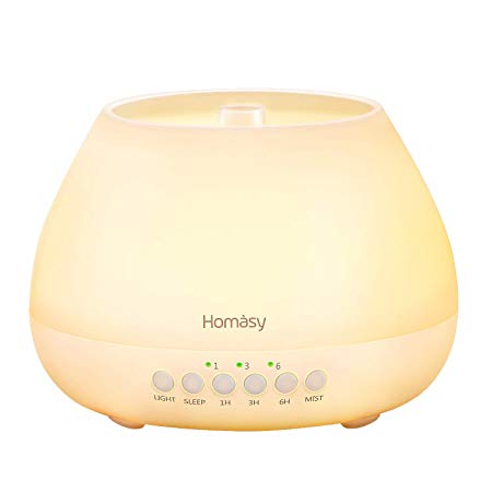 Homasy Essential Oil Diffuser, 500ml Large Capacity Aroma Ultrasonic Cool Mist Humidifier with Sleep Mode for 20hrs' Continuous Working, 8-Color LED Changing Light for Baby Home Office