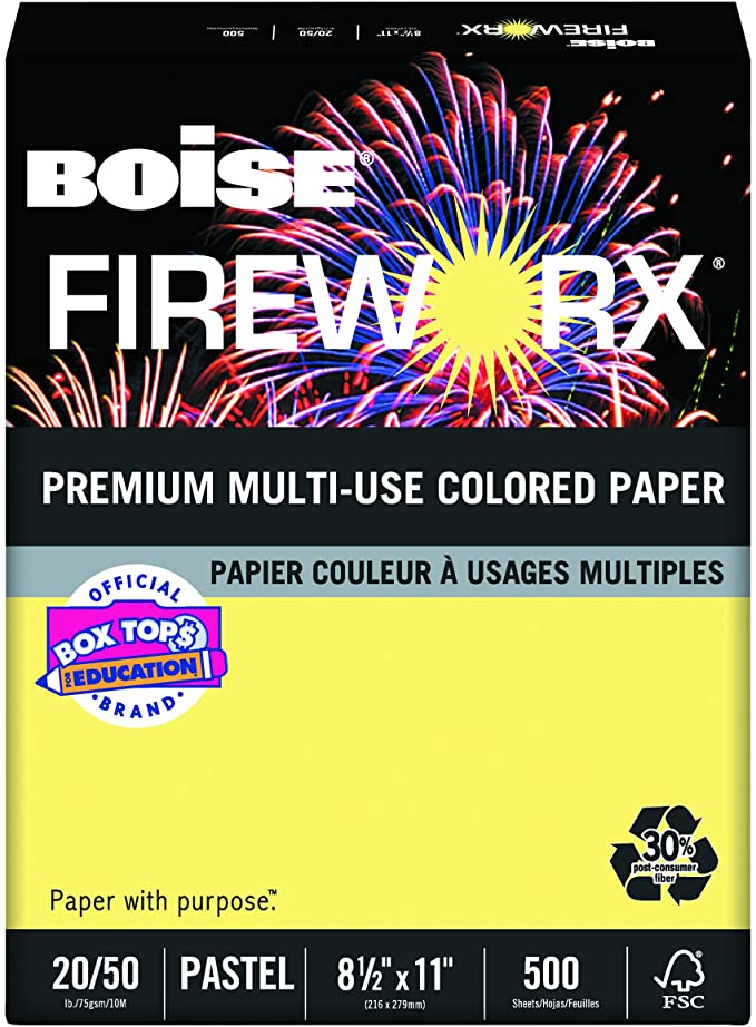 Boise Fireworx Color Copy/Laser Paper, 20 lb, Letter Size (8.5 x 11), Crackling Canary, 500 Sheets (MP2201-CY)
