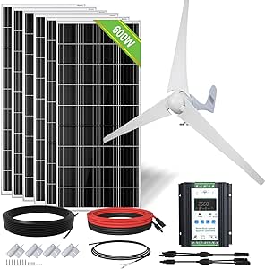 ECO-WORTHY 24V 1000W Solar Wind Power Kit: 1x 400W Wind Turbine Generator with Hybrid Controller   6X 100W Mono Solar Panel for Home/RV/Boat/Farm/Street Light and Off-Grid Appliances